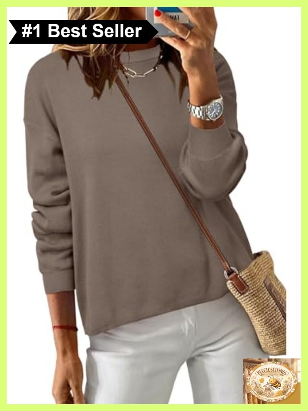 Arach&Cloz Women's 100% Cotton Long Sleeve Relaxed Fit Crew Neck Pullover